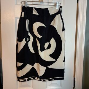 Emilio Pucci Black and Cream Silk Pencil Skirt